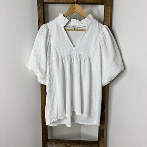 Umgee White Textured Puff Sleeve Blouse Size M